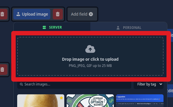 Screenshot showing the direct image upload option within a configuration field